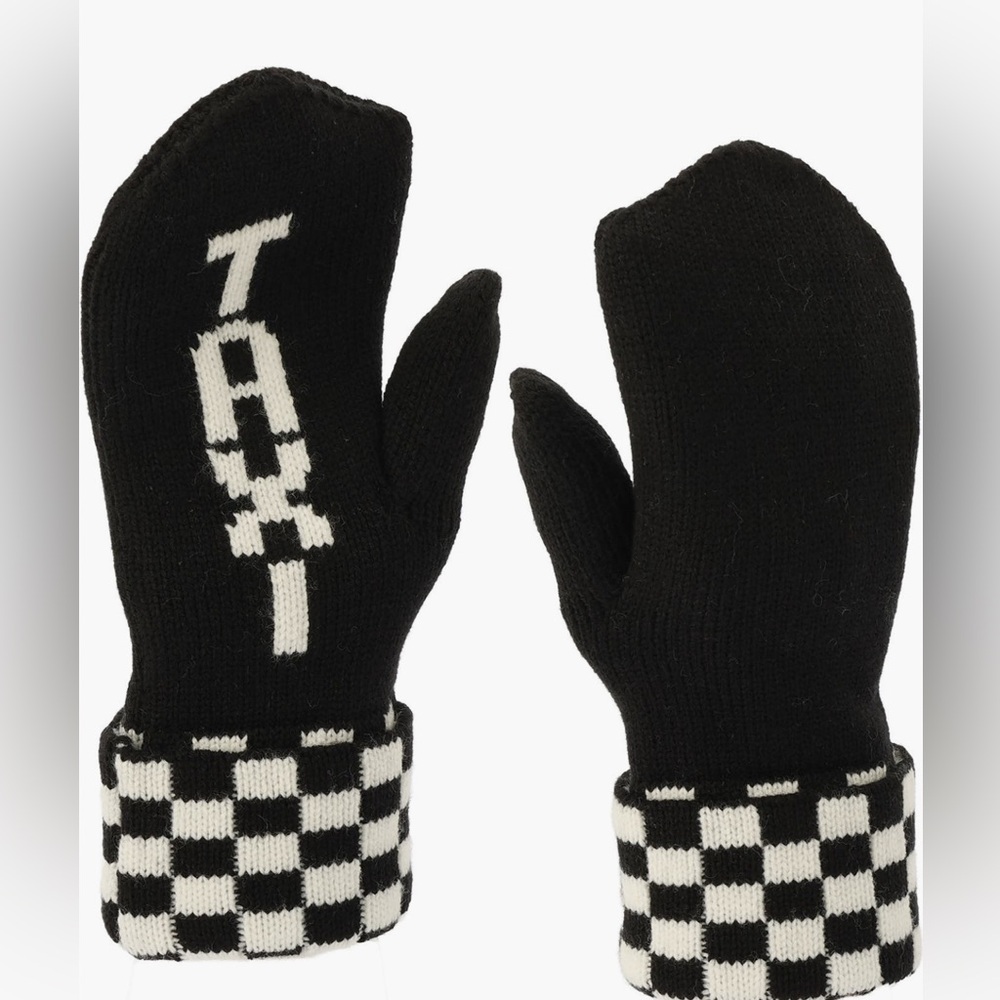 🌀KATE SPADE NEW YORK TAXI CHECKERBOARD GRAPHIC MITTENS - NWT - Picture 3 of 5